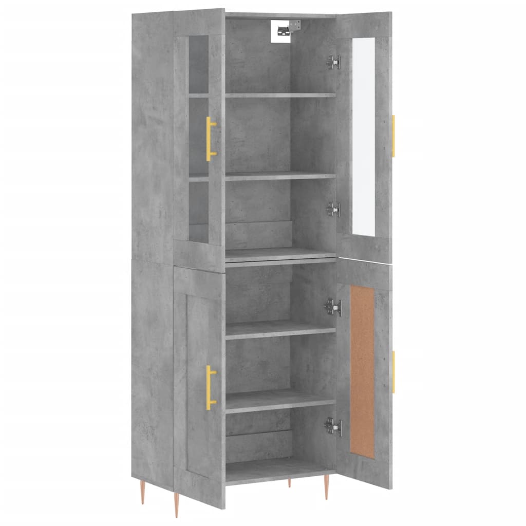 Highboard betonggrå 69,5x34x180 cm konstruert tre
