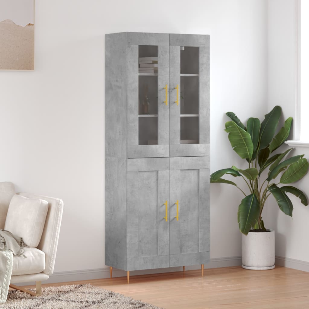 Highboard betonggrå 69,5x34x180 cm konstruert tre