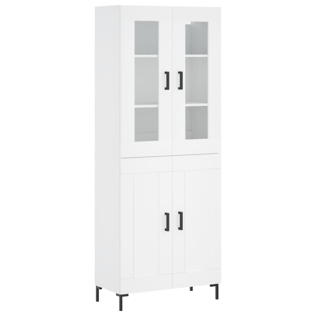 Highboard hvit 69,5x34x180 cm konstruert tre