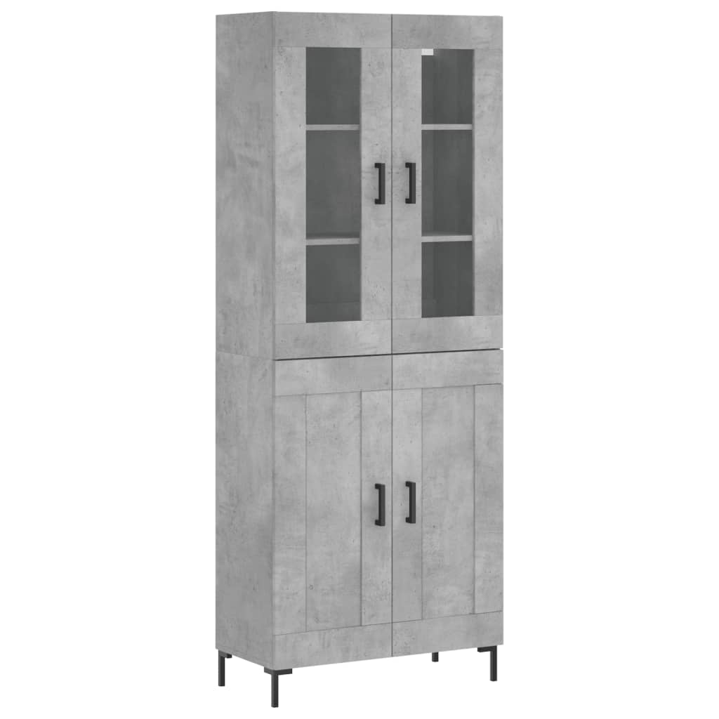 Highboard betonggrå 69,5x34x180 cm konstruert tre