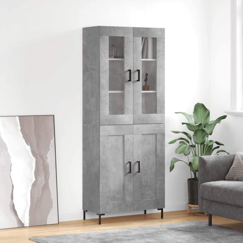 Highboard betonggrå 69,5x34x180 cm konstruert tre