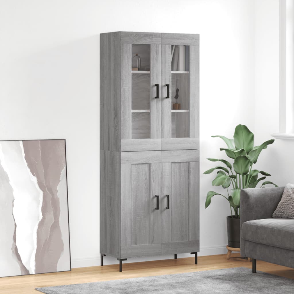 Highboard grå sonoma 69,5x34x180 cm konstruert tre
