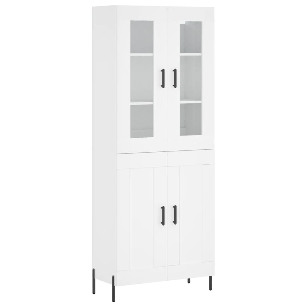 Highboard hvit 69,5x34x180 cm konstruert tre