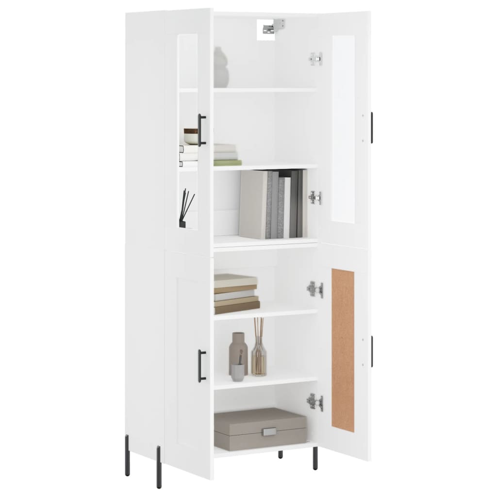 Highboard hvit 69,5x34x180 cm konstruert tre