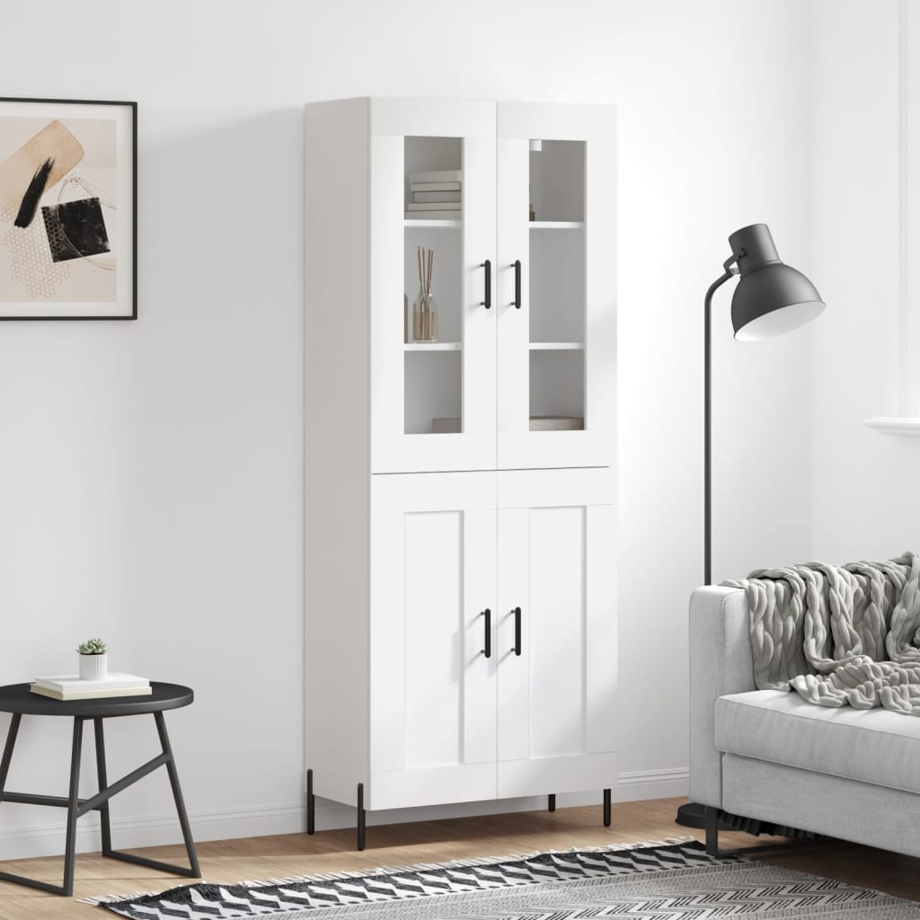 Highboard hvit 69,5x34x180 cm konstruert tre