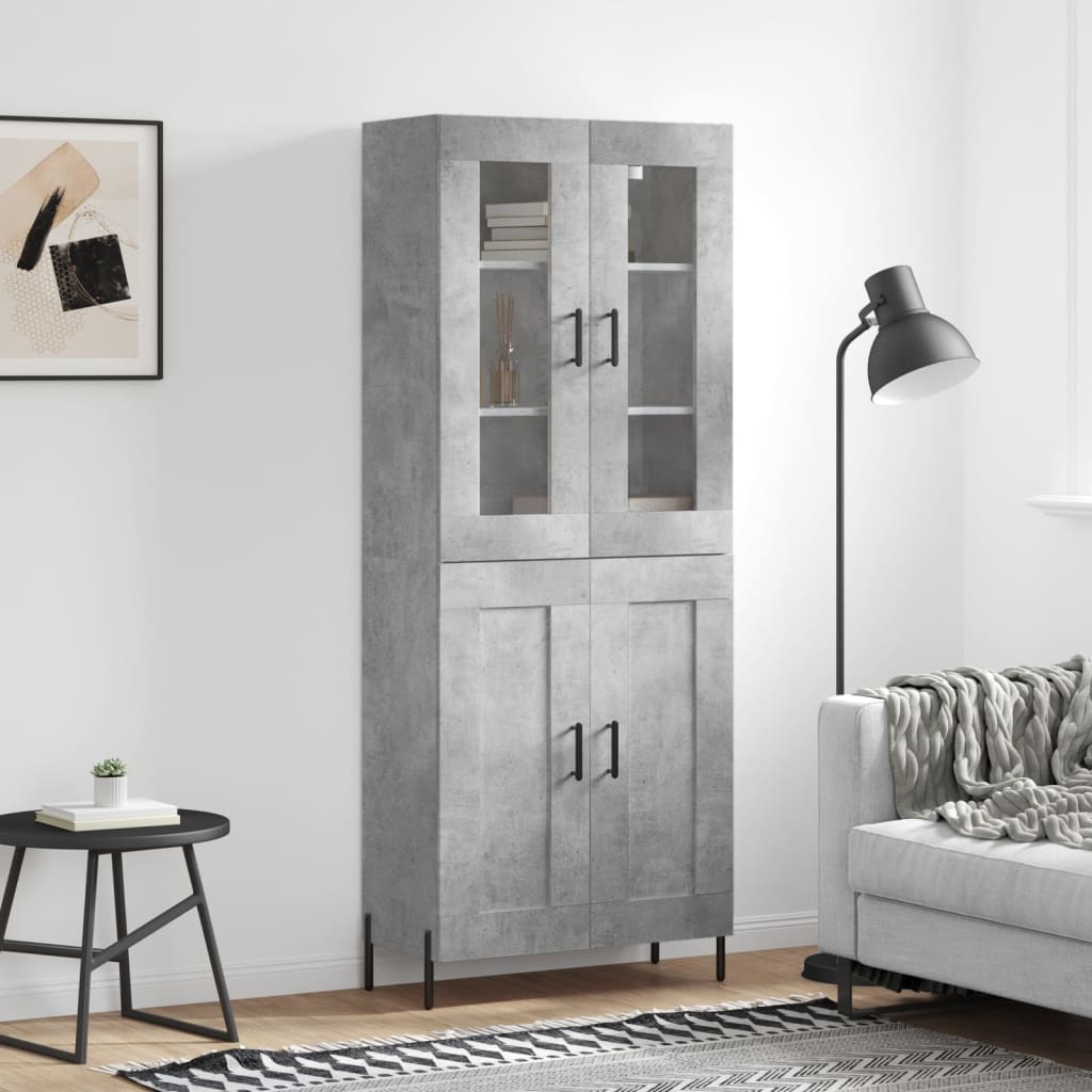 Highboard betonggrå 69,5x34x180 cm konstruert tre