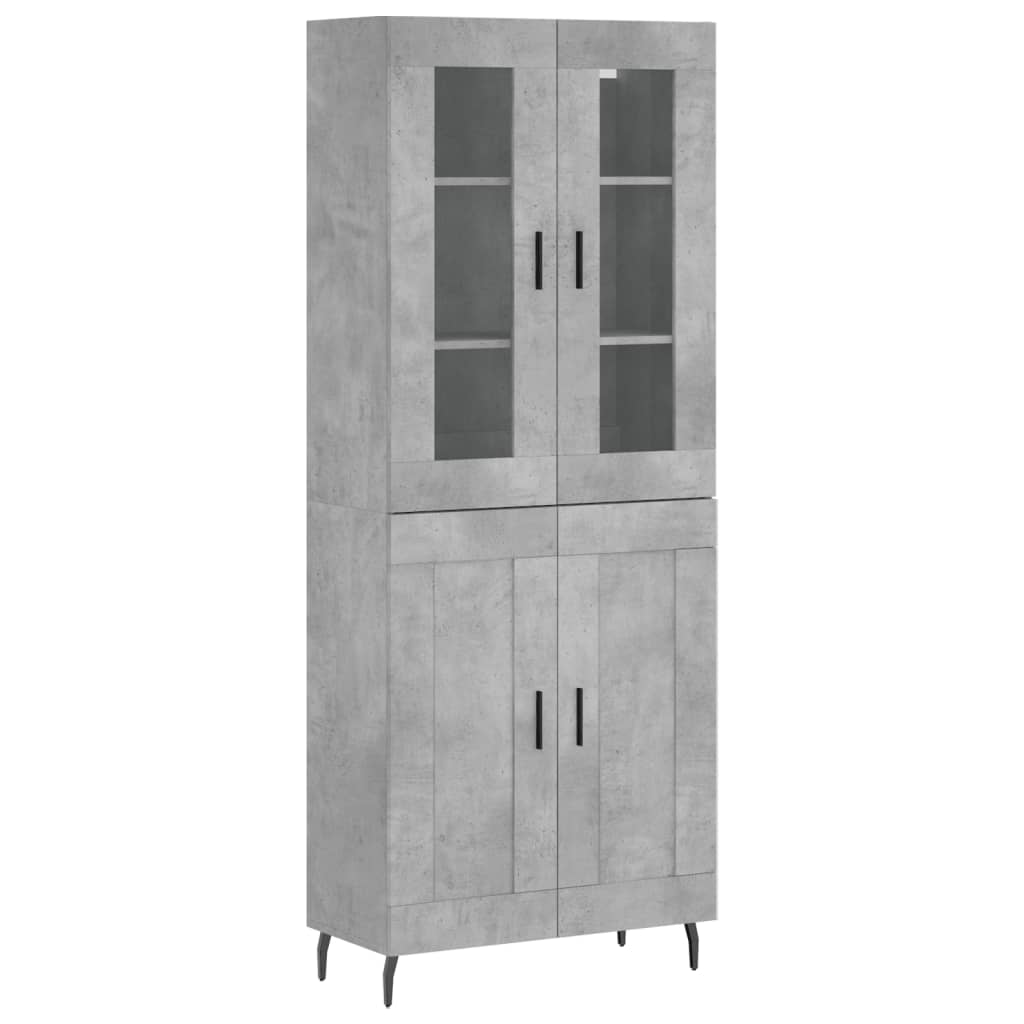 Highboard betonggrå 69,5x34x180 cm konstruert tre