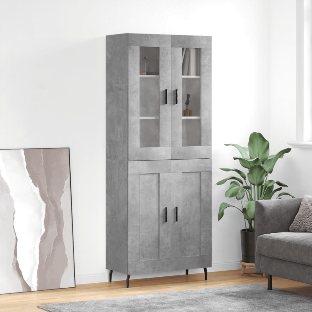 Highboard betonggrå 69,5x34x180 cm konstruert tre