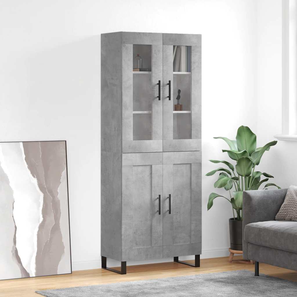 Highboard betonggrå 69,5x34x180 cm konstruert tre
