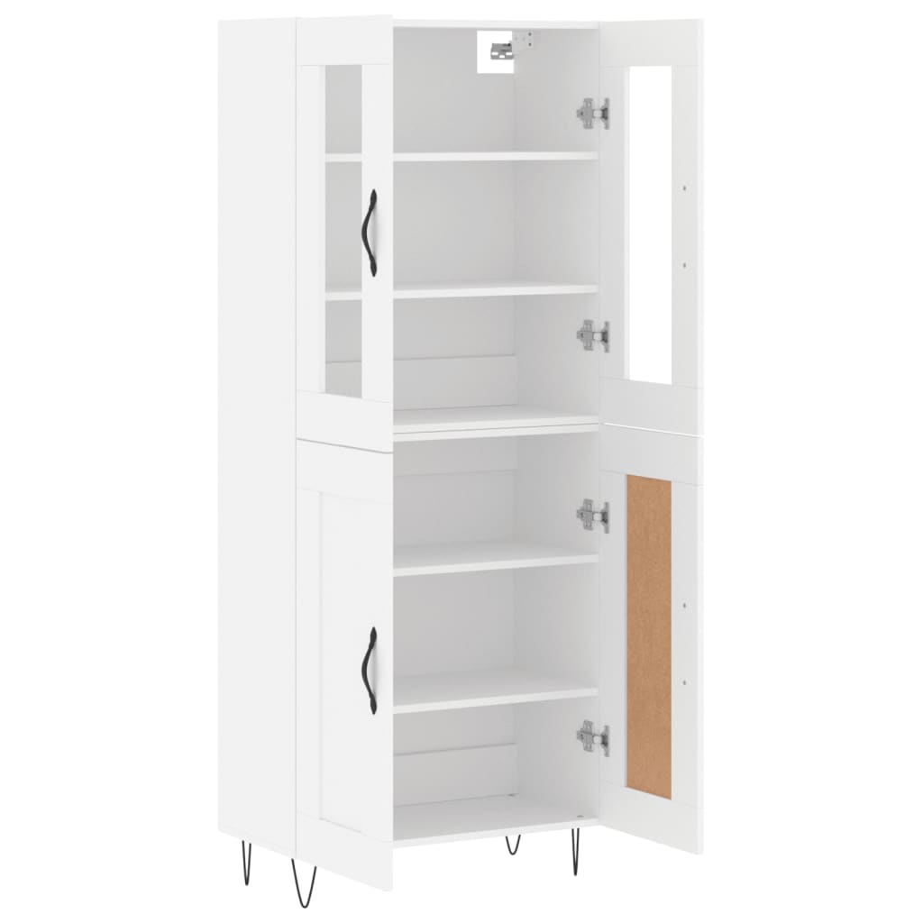 Highboard hvit 69,5x34x180 cm konstruert tre