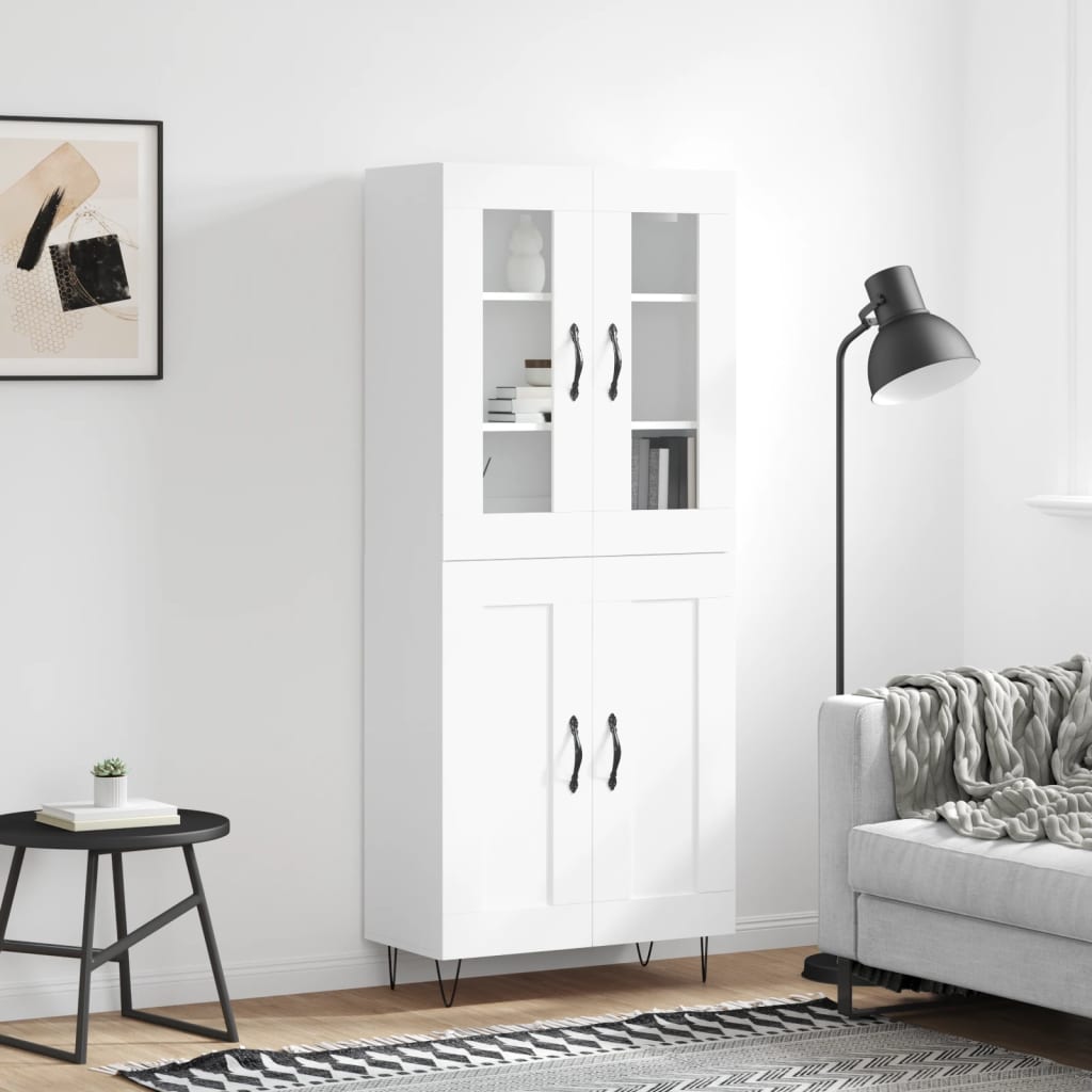 Highboard hvit 69,5x34x180 cm konstruert tre