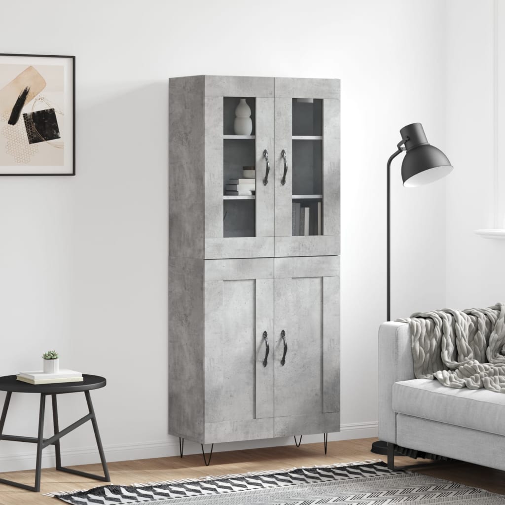 Highboard betonggrå 69,5x34x180 cm konstruert tre