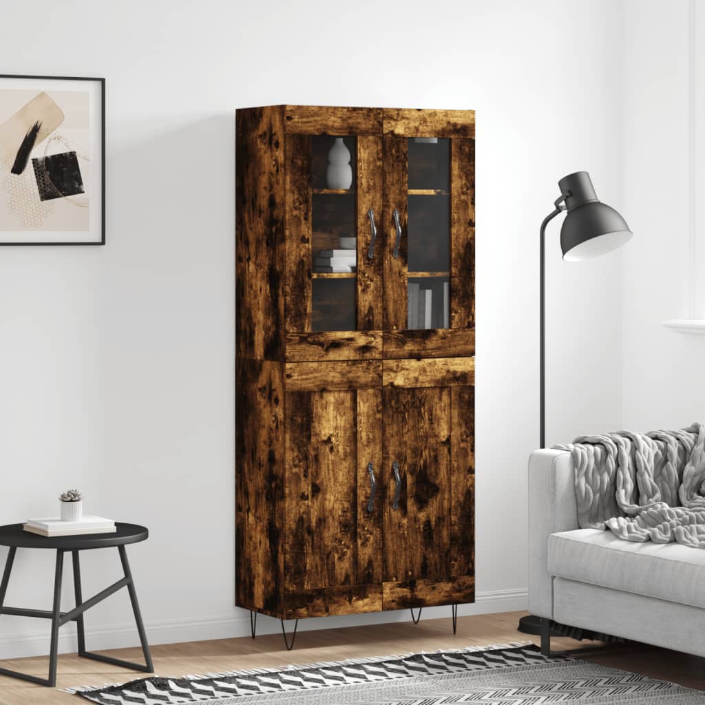 Highboard røkt eik 69,5x34x180 cm konstruert tre