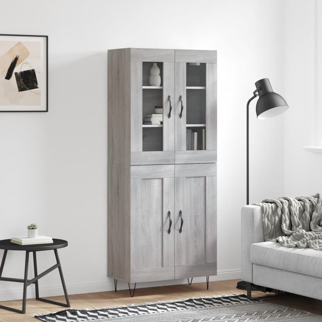 Highboard grå sonoma 69,5x34x180 cm konstruert tre