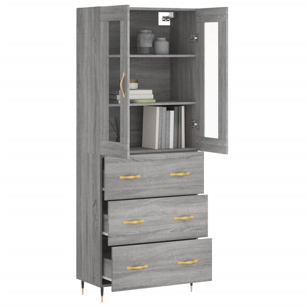 Highboard grå sonoma 69,5x34x180 cm konstruert tre
