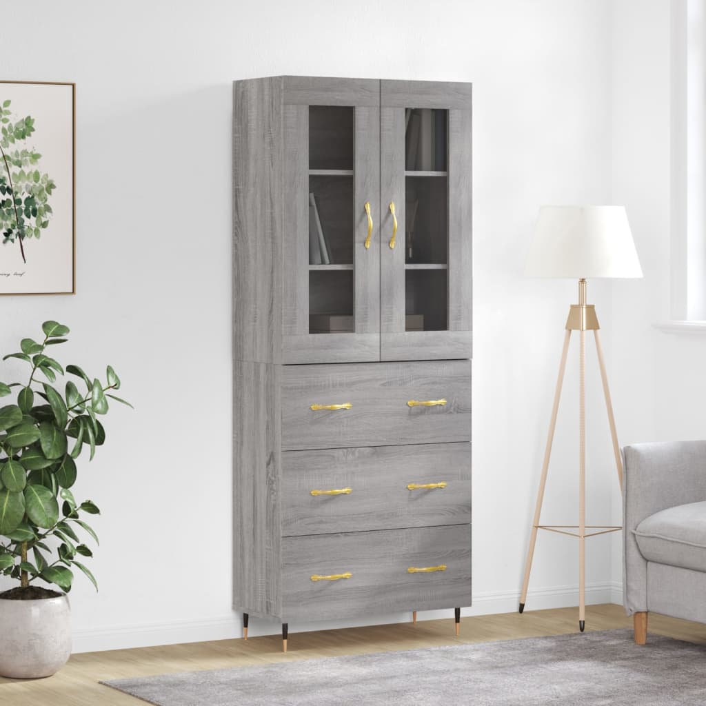 Highboard grå sonoma 69,5x34x180 cm konstruert tre