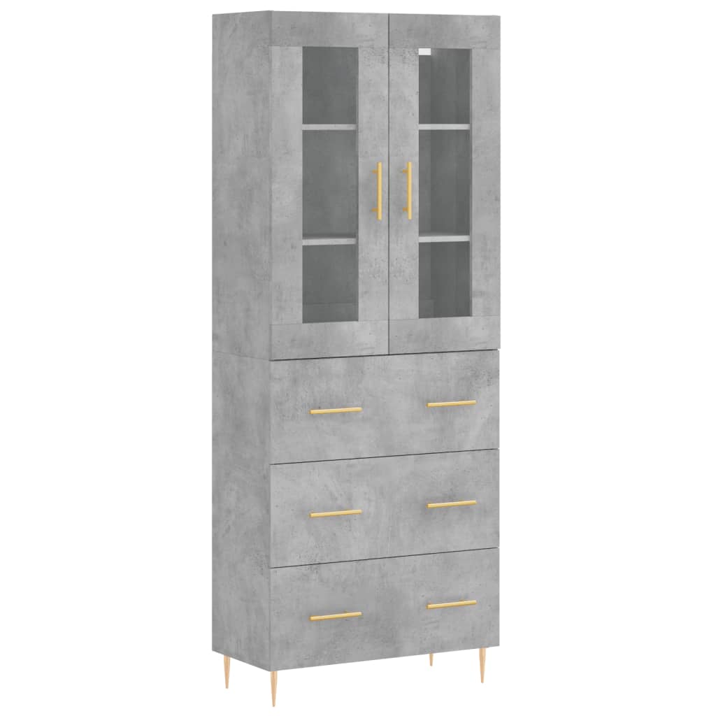 Highboard betonggrå 69,5x34x180 cm konstruert tre