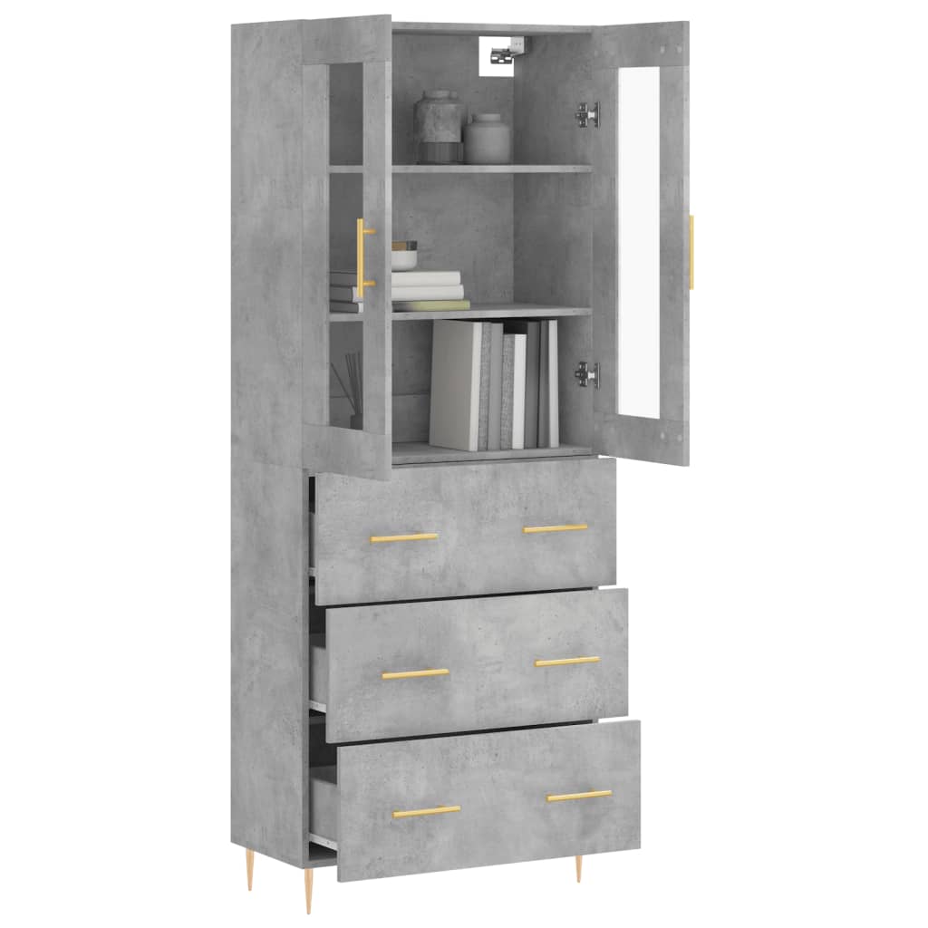 Highboard betonggrå 69,5x34x180 cm konstruert tre