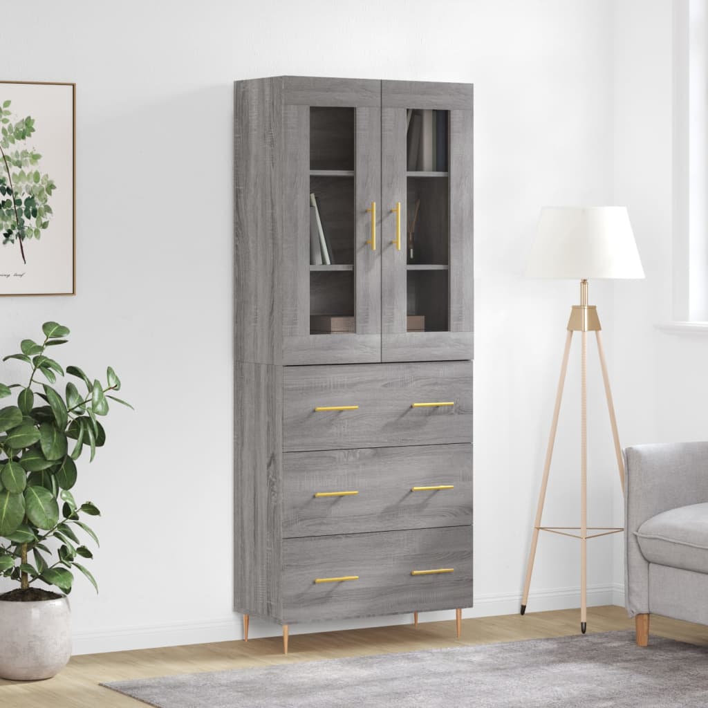 Highboard grå sonoma 69,5x34x180 cm konstruert tre