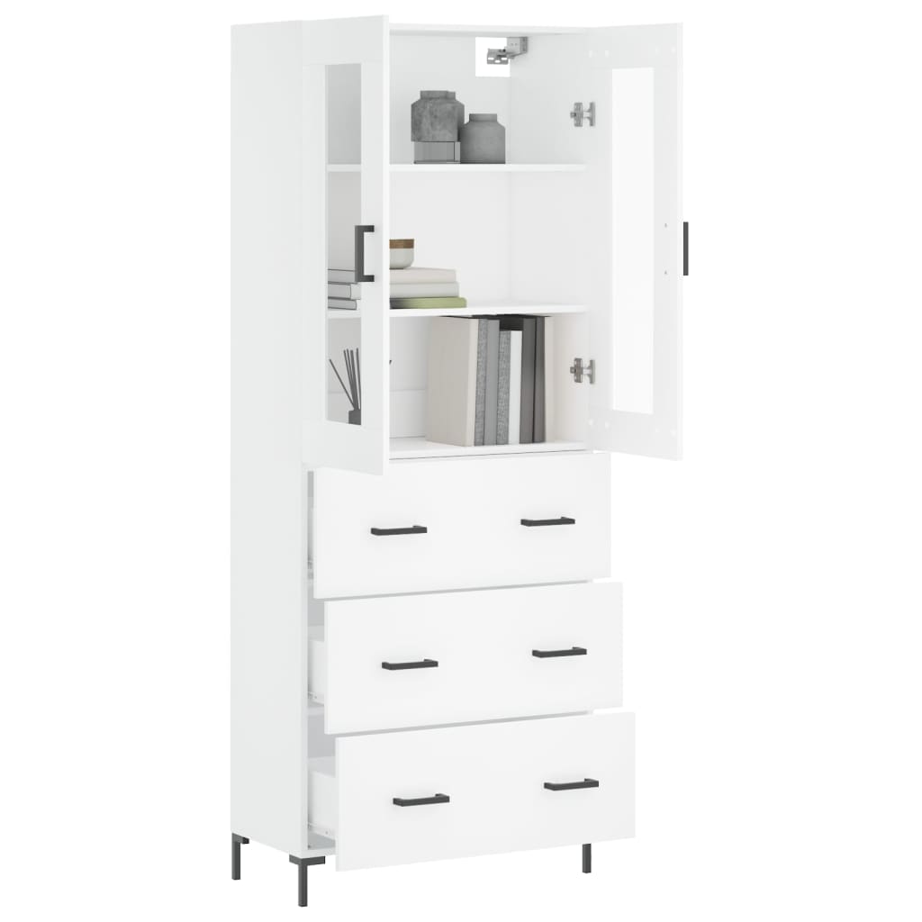 Highboard hvit 69,5x34x180 cm konstruert tre