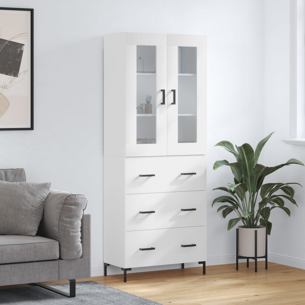 Highboard hvit 69,5x34x180 cm konstruert tre