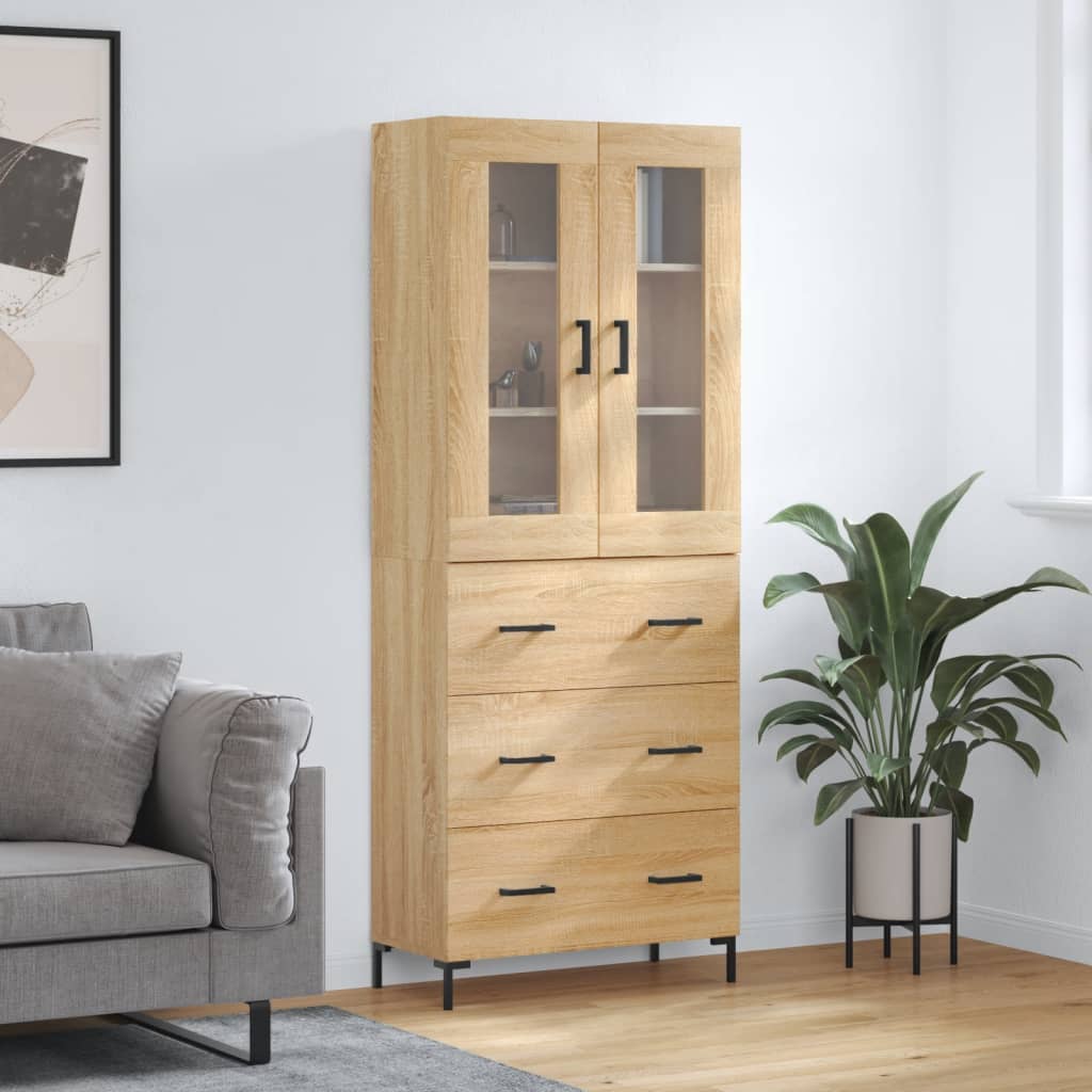 Highboard sonoma eik 69,5x34x180 cm konstruert tre