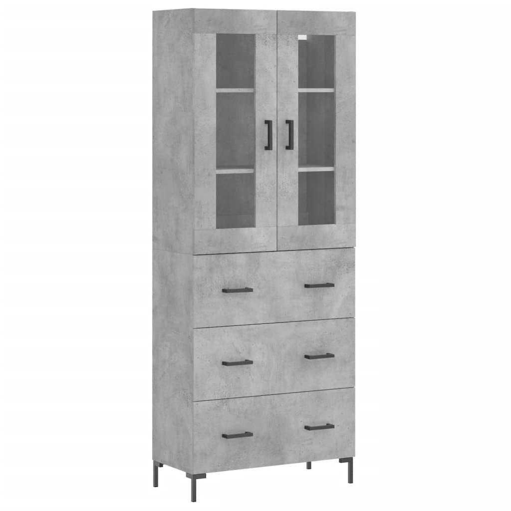 Highboard betonggrå 69,5x34x180 cm konstruert tre