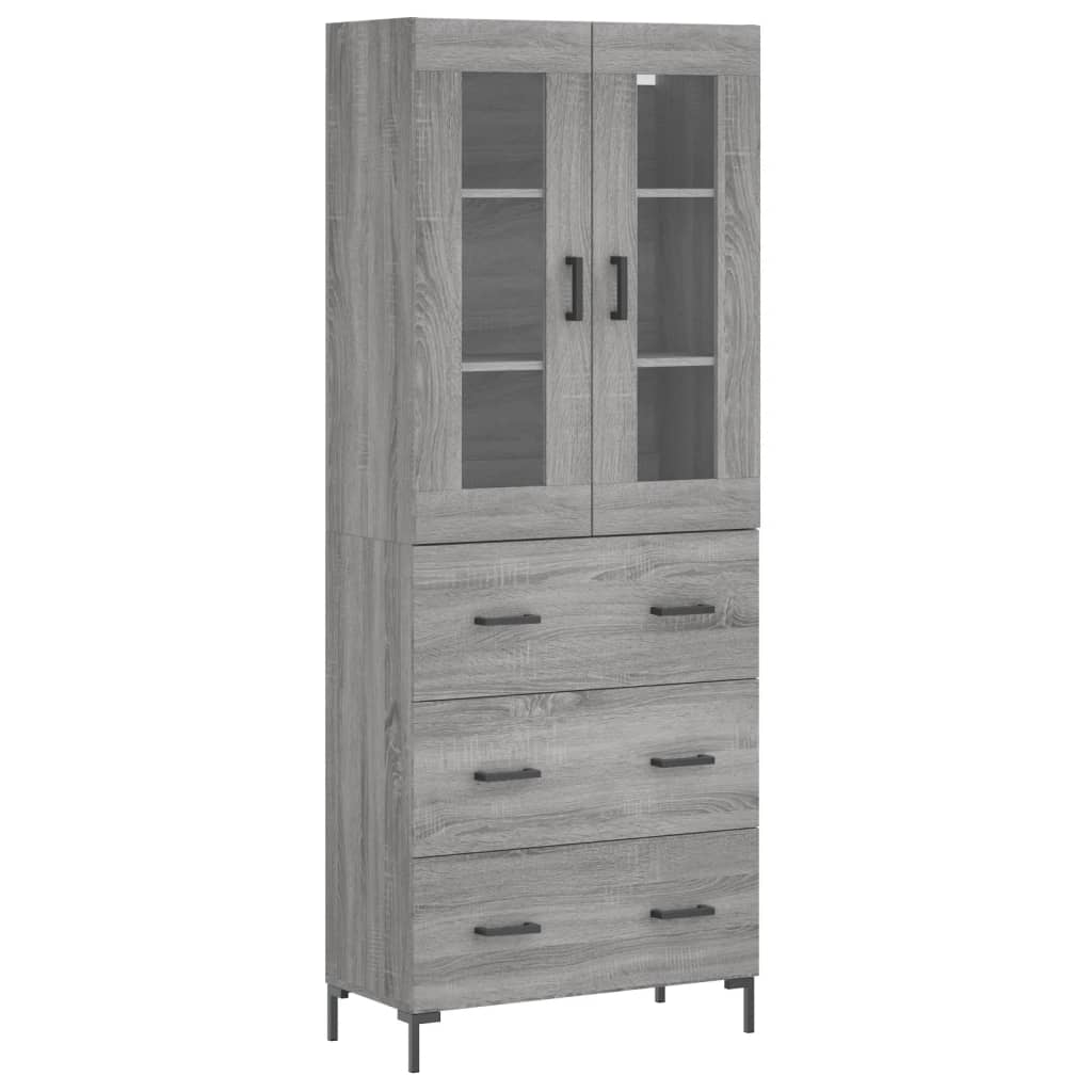 Highboard grå sonoma 69,5x34x180 cm konstruert tre