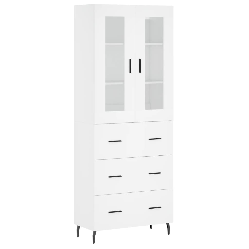 Highboard hvit 69,5x34x180 cm konstruert tre