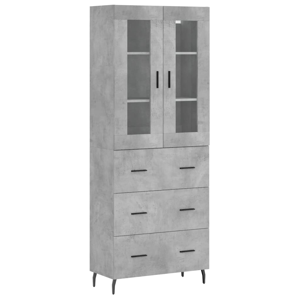 Highboard betonggrå 69,5x34x180 cm konstruert tre