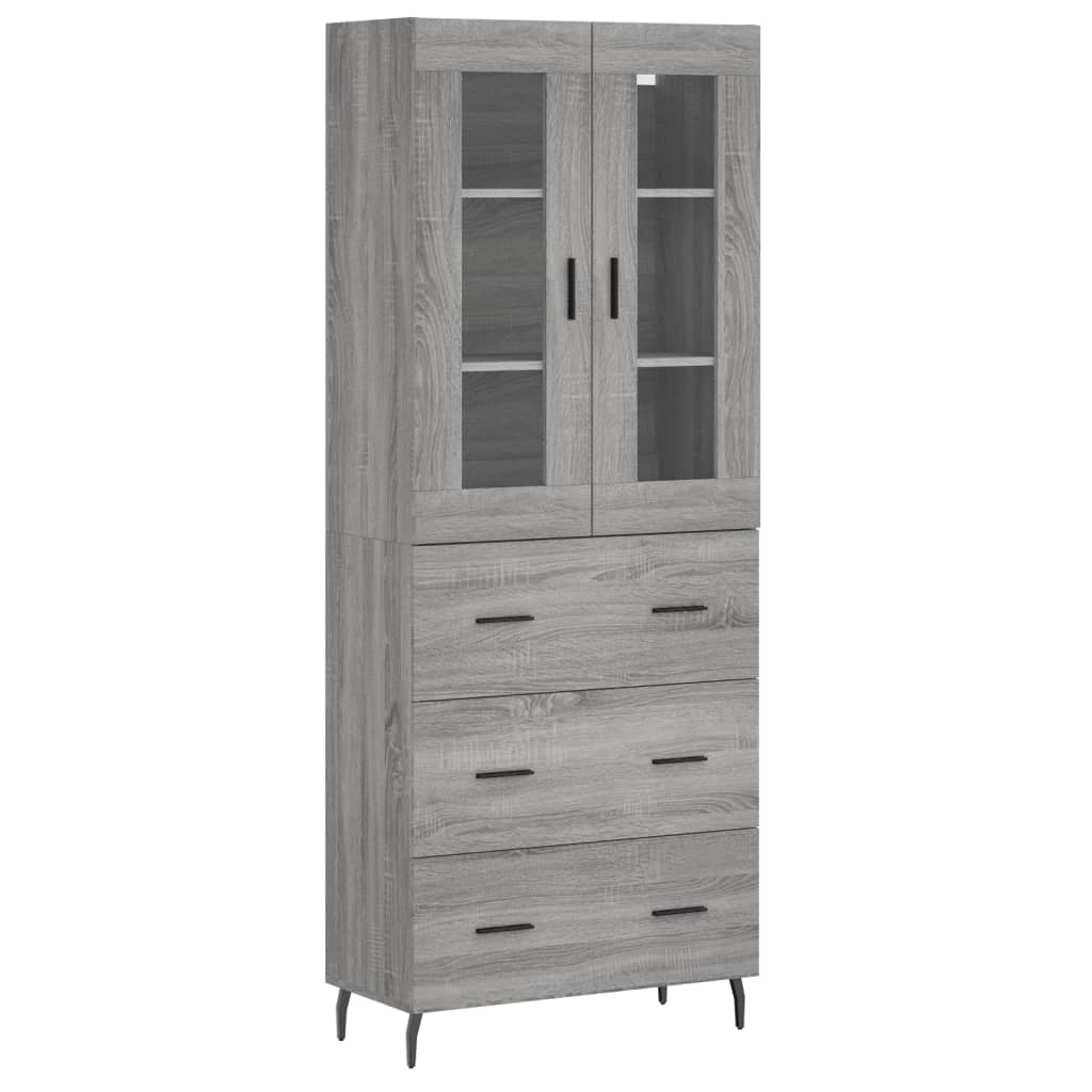 Highboard grå sonoma 69,5x34x180 cm konstruert tre