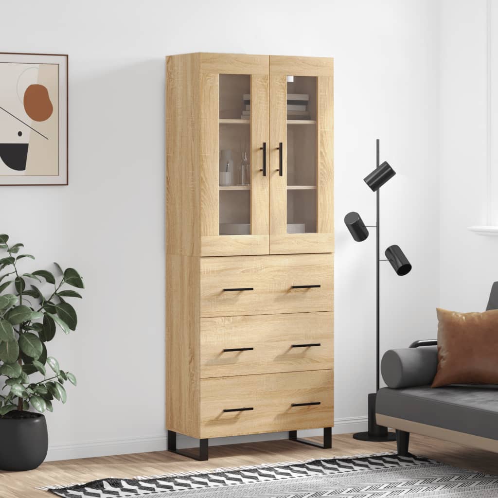 Highboard sonoma eik 69,5x34x180 cm konstruert tre