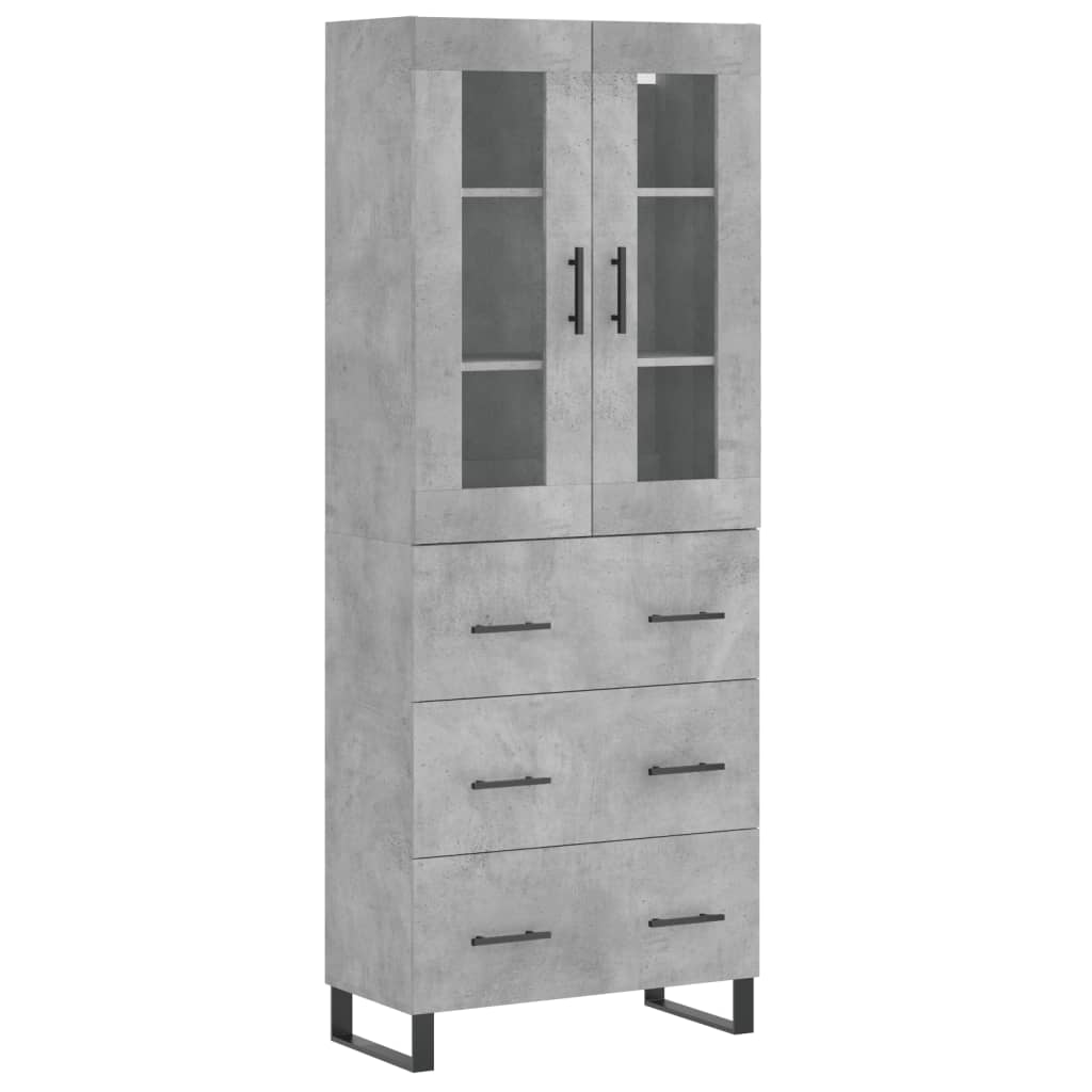 Highboard betonggrå 69,5x34x180 cm konstruert tre