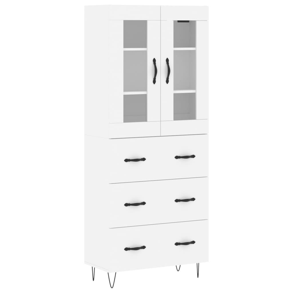 Highboard hvit 69,5x34x180 cm konstruert tre