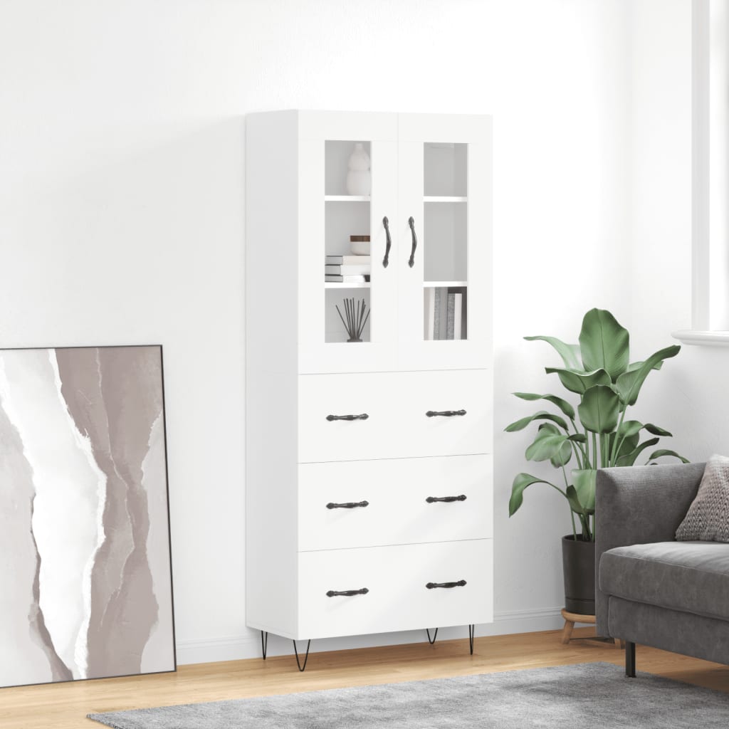Highboard hvit 69,5x34x180 cm konstruert tre