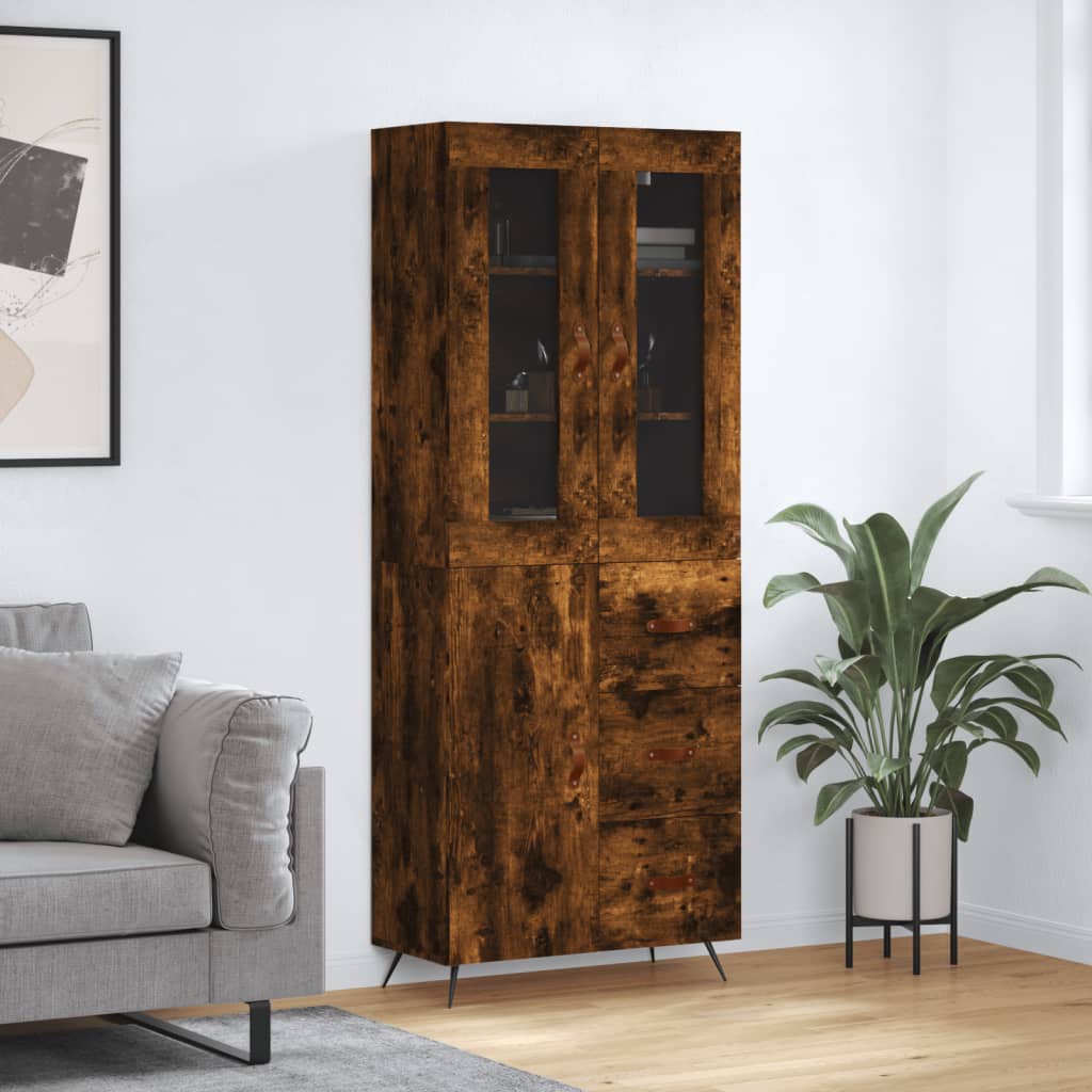 Highboard røkt eik 69,5x34x180 cm konstruert tre vidaXL