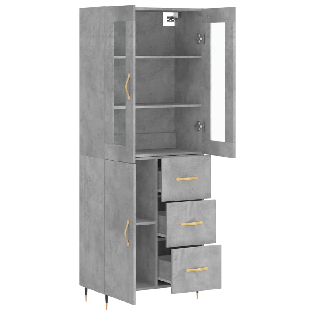 Highboard betonggrå 69,5x34x180 cm konstruert tre