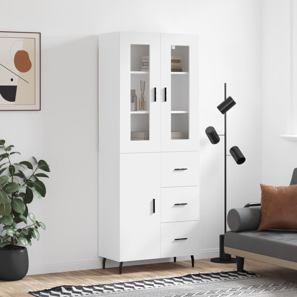 Highboard hvit 69,5x34x180 cm konstruert tre