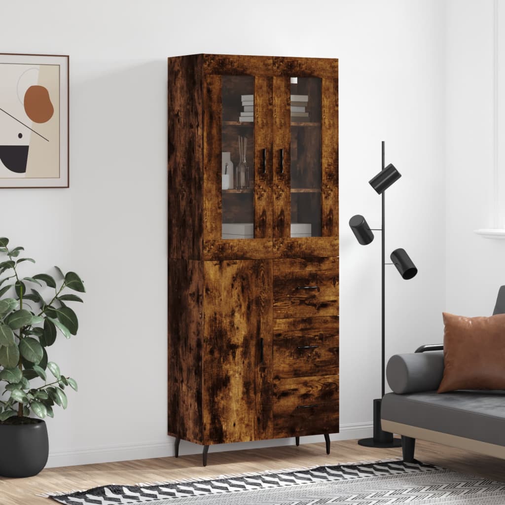 Highboard røkt eik 69,5x34x180 cm konstruert tre