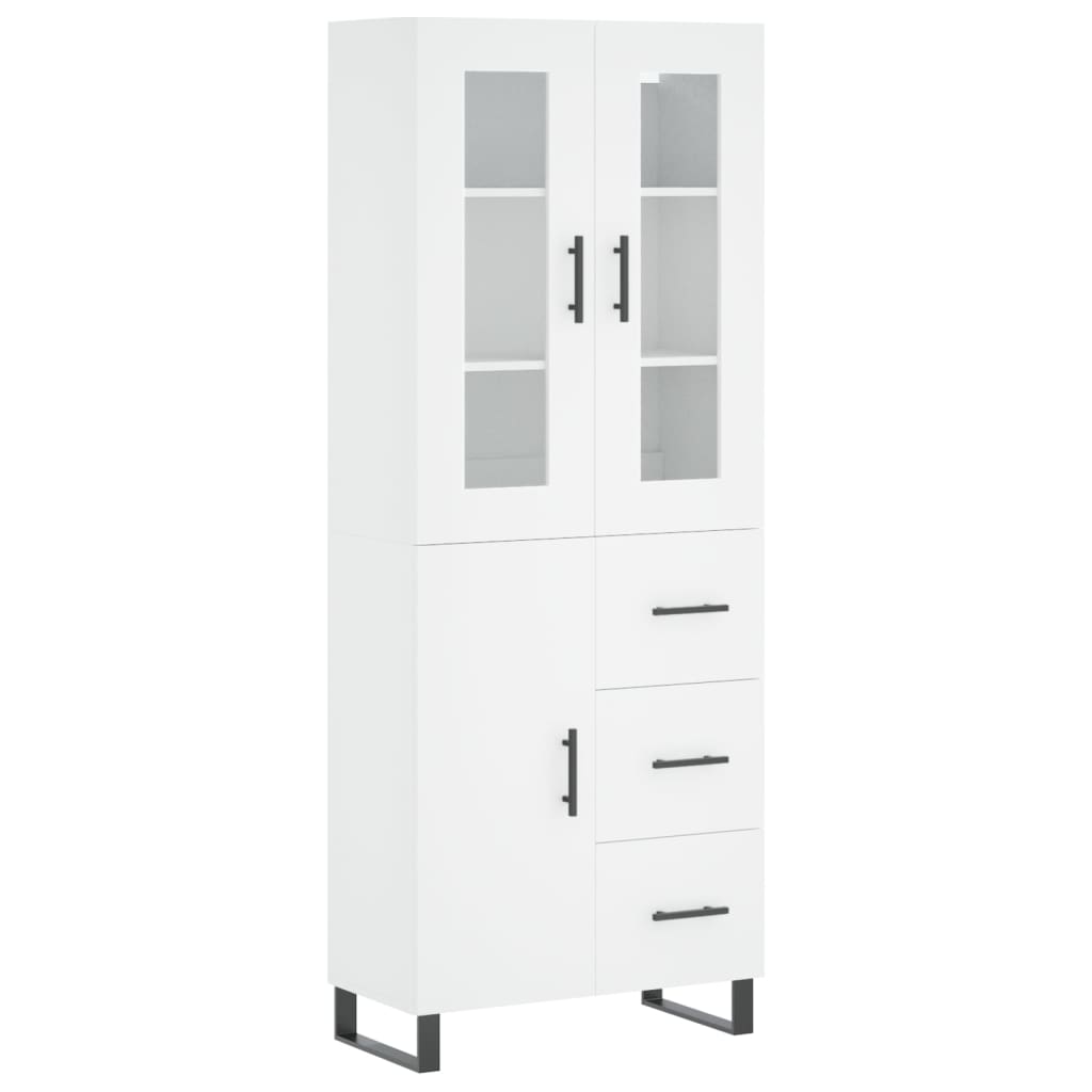 Highboard hvit 69,5x34x180 cm konstruert tre