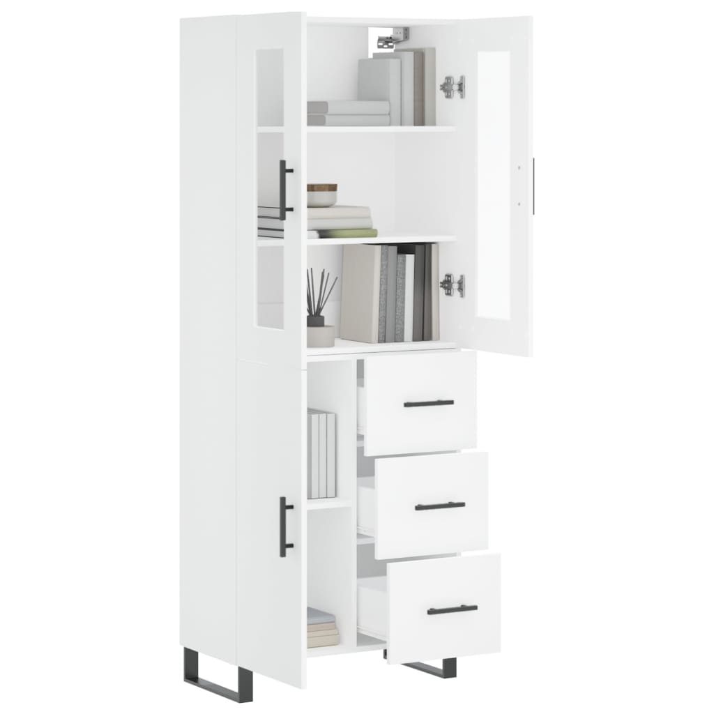 Highboard hvit 69,5x34x180 cm konstruert tre