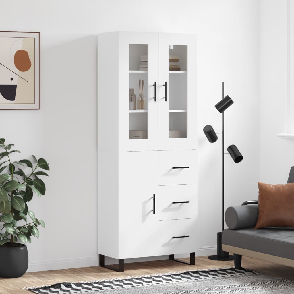 Highboard hvit 69,5x34x180 cm konstruert tre
