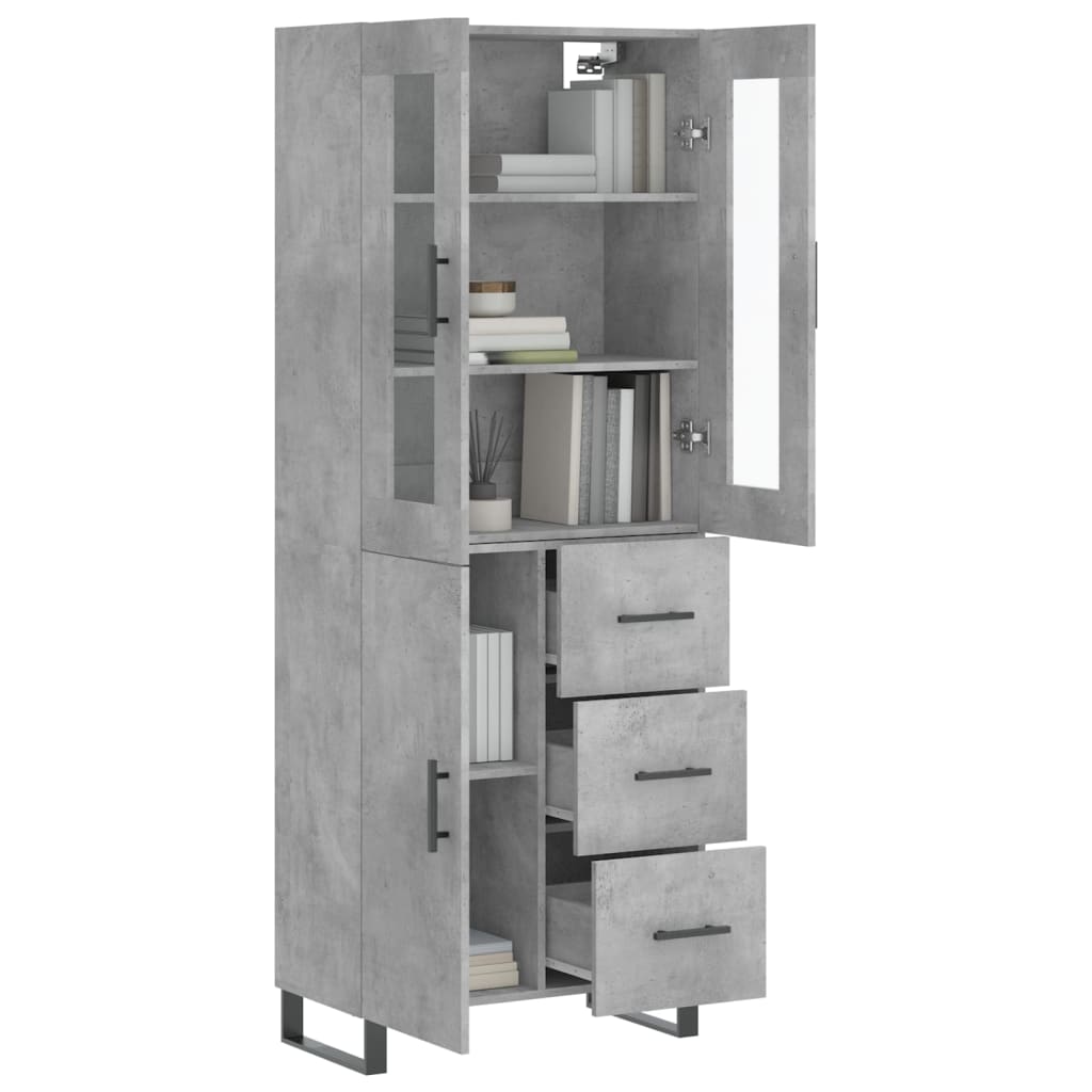 Highboard betonggrå 69,5x34x180 cm konstruert tre