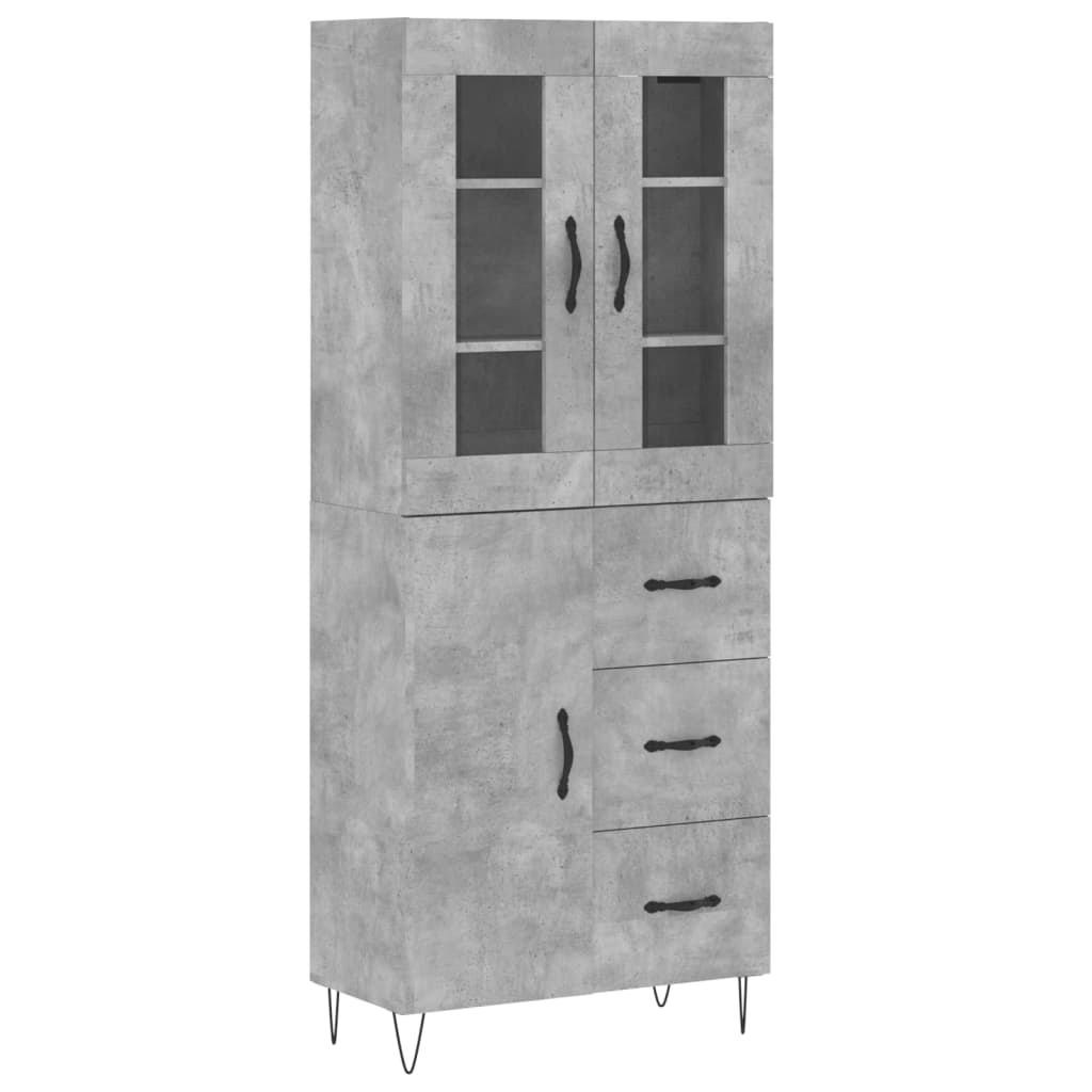 Highboard betonggrå 69,5x34x180 cm konstruert tre