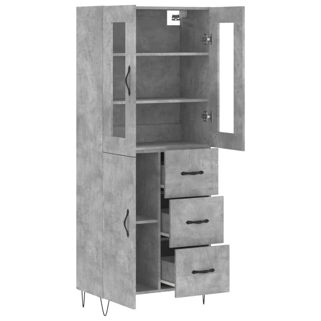 Highboard betonggrå 69,5x34x180 cm konstruert tre