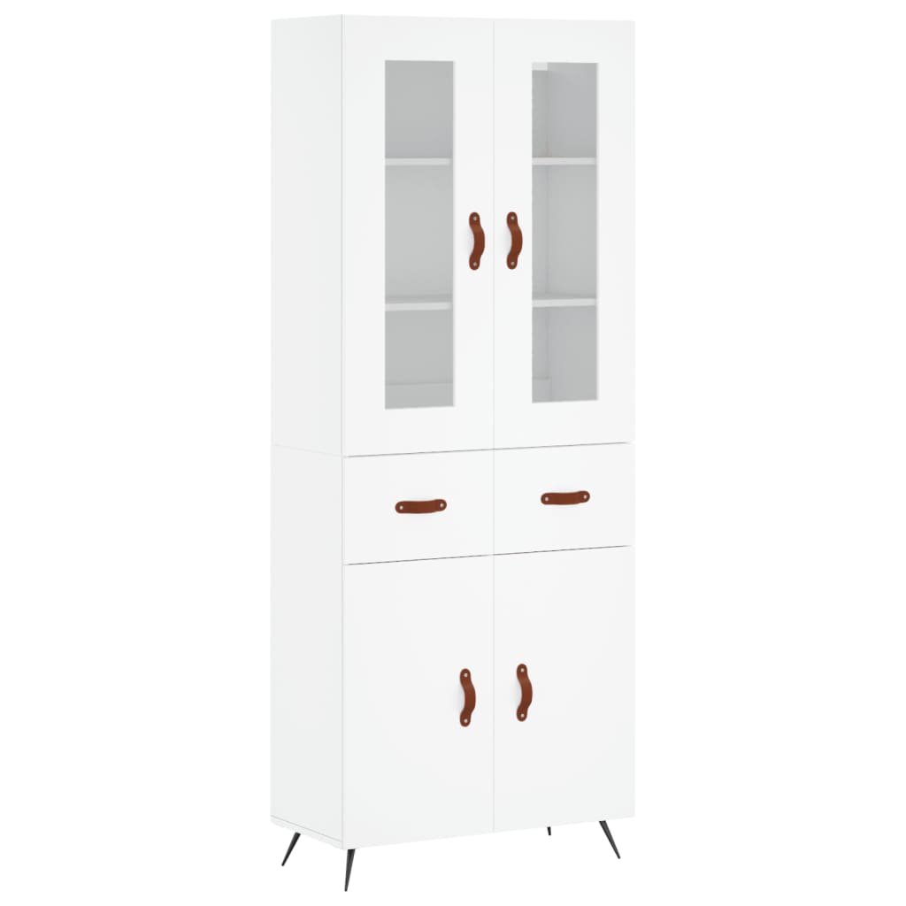Highboard hvit 69,5x34x180 cm konstruert tre
