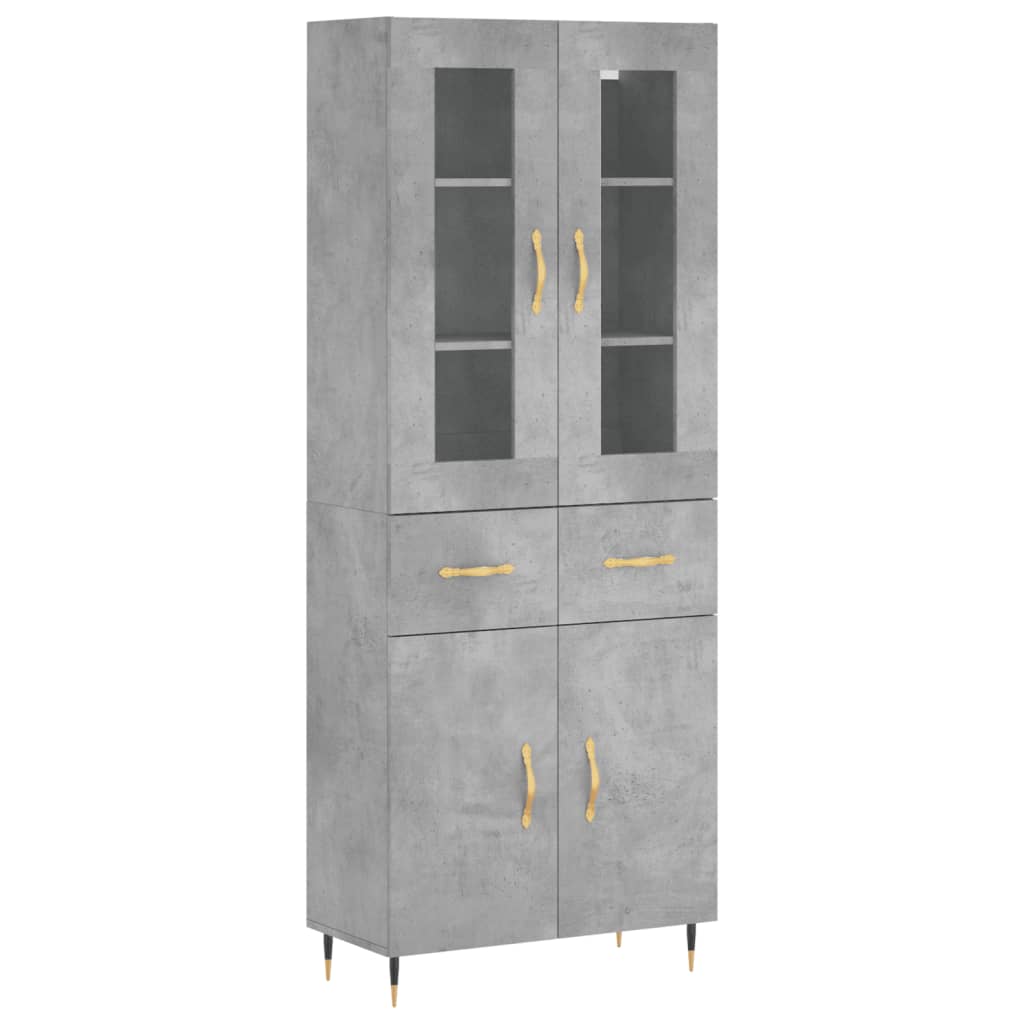Highboard betonggrå 69,5x34x180 cm konstruert tre