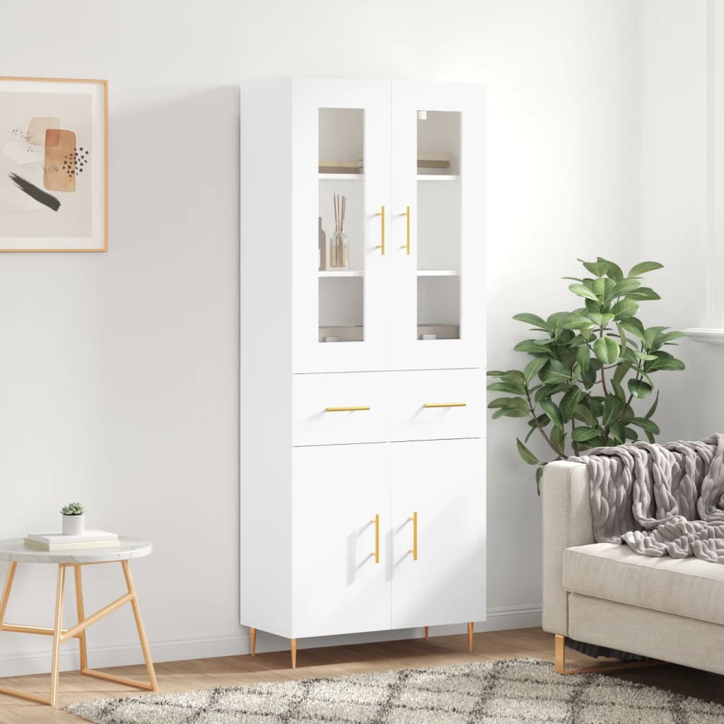 Highboard hvit 69,5x34x180 cm konstruert tre