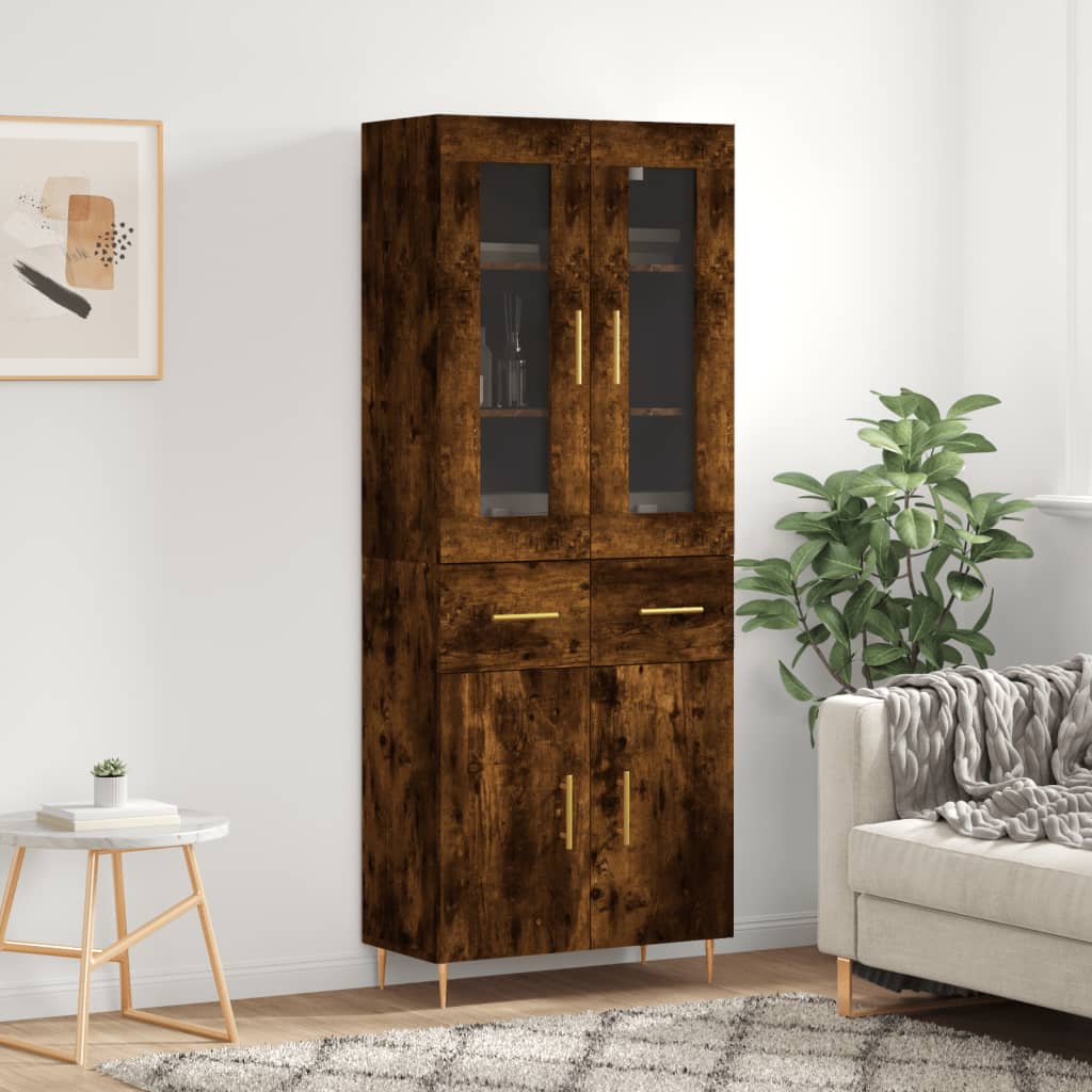 Highboard røkt eik 69,5x34x180 cm konstruert tre