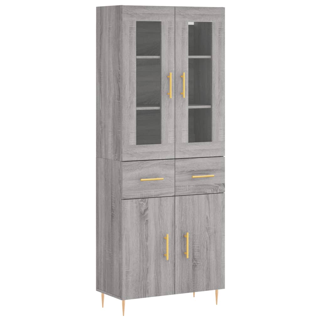 Highboard grå sonoma 69,5x34x180 cm konstruert tre